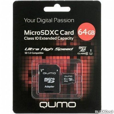 Карта памяти microSDXC Qumo 64GB Class 10 UHS-I (с адаптером SD)