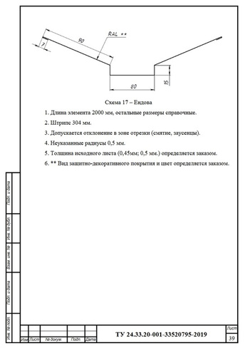 Накладка ендова фигурная 2,0 (цвет RAL 5005) синий для металлочерепицы