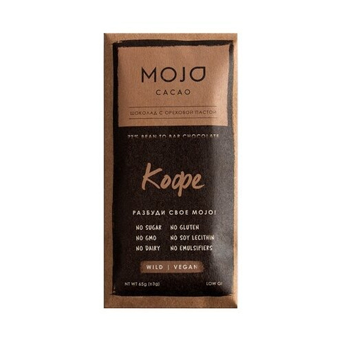 Шоколад Mojo Cacao горькийореховый, кофейный, 65 г