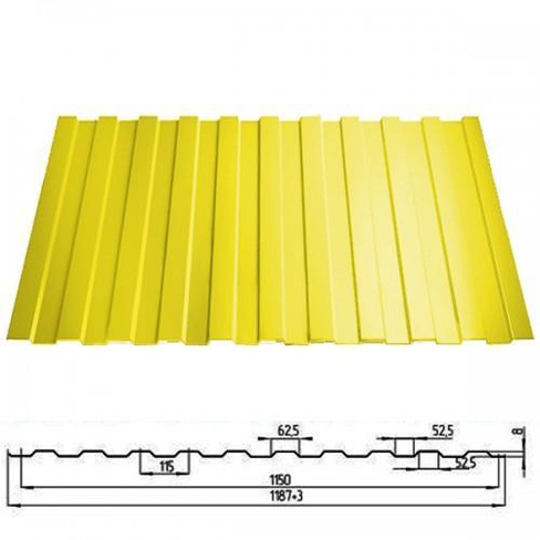 Профнастил С-8 0,45мм окрашенный RAL1018 желтый для забора