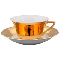 Чашка с блюдцем Виндзор Глянцевое золото (150 мл), белая, Leander LEANDER