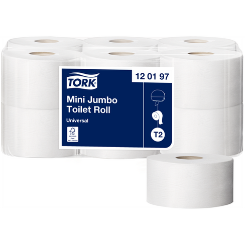 Туалетная бумага TORK Universal T2 1-слойная 120197 12 рул. 200 лист., белый, без запаха