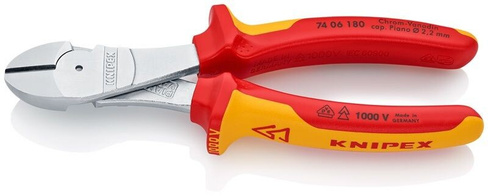 Кусачки 180 мм боковые силовые 1000В KNIPEX, KN-7406180