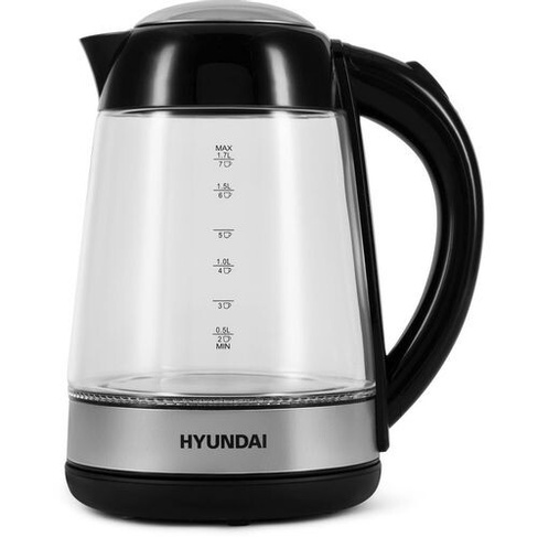 Чайник электрический Hyundai HYK-G3803, 2200Вт, черный и серебристый