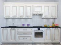 Кухонный гарнитур с фрезеровкой ЛДСП фасад МДФ белый с золотом