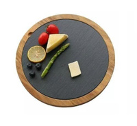 Блюдо для подачи круглое d=30см сланец, на деревянной подставке MGProf | WB-008
