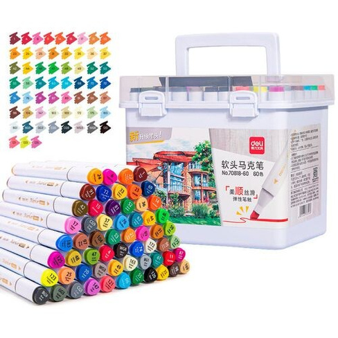 Набор маркеров для скетчинга Deli 70818-60, 60 цвет., скошенный пишущий наконечник