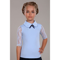 Блузка школьная №13237 кулирка с лайкрой (р-ры: 122-164) светло-голубой