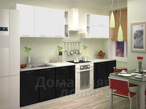 Кухня модульная Валерия-М-50 - 2,3 метра Белый металлик - Черный металлик