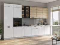 Кухня со встроенным холодильником белого цвета 3,8 метра Лофт/Олива-09