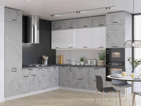 Угловая кухня Бело-серого цвета с антресолями под потолок | 3*3 метра Лофт/Олива-16