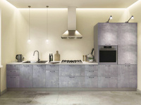Прямая кухня светло-серого цвета без верхних шкафов с пеналом | 4 метра Лофт-28