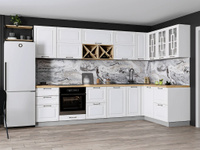 Угловая кухня в стиле неоклассика Белого цвета с винными полками | 3,1*1,6 метра Гарда-03