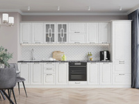 Прямая кухня с карнизом и пеналом белого цвета с текстурой дерева | 3,6 метра Гарда-11